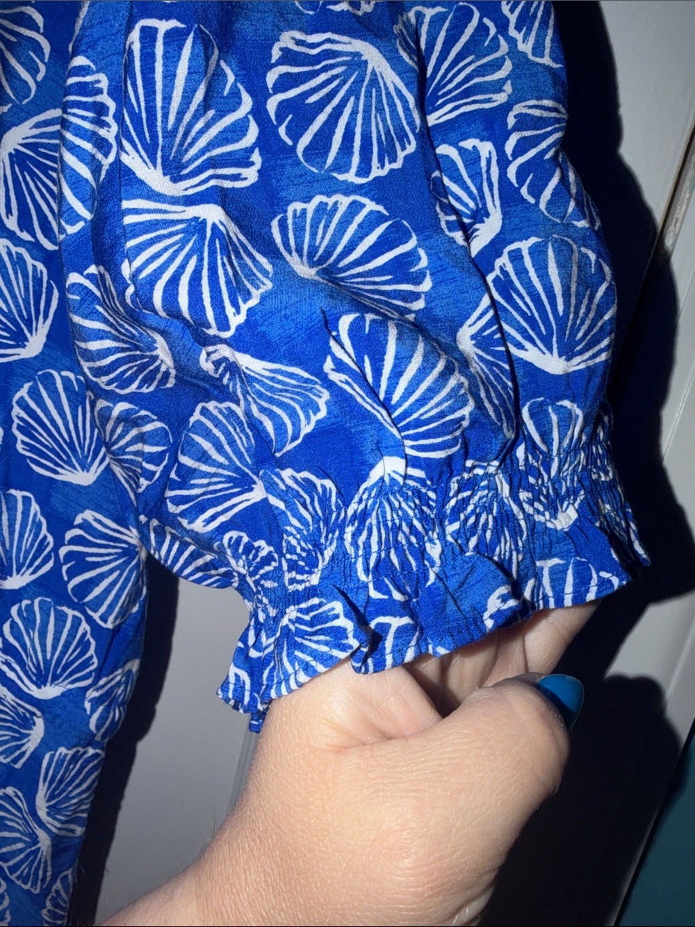 Sonoma Blue and White Shell-Print Midi Dress - Picture 6 of 8